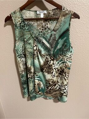 Dressbarn Teal Animal Print Sleeveless Top